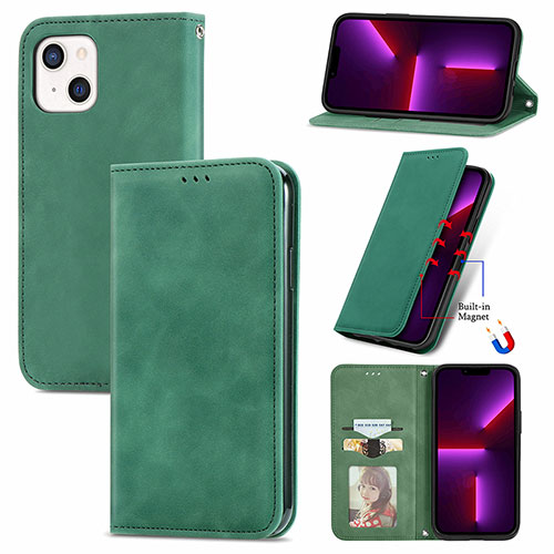 Leather Case Stands Flip Cover H30 Holder for Apple iPhone 13 Mini Green