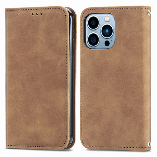 Leather Case Stands Flip Cover H30 Holder for Apple iPhone 14 Pro Brown