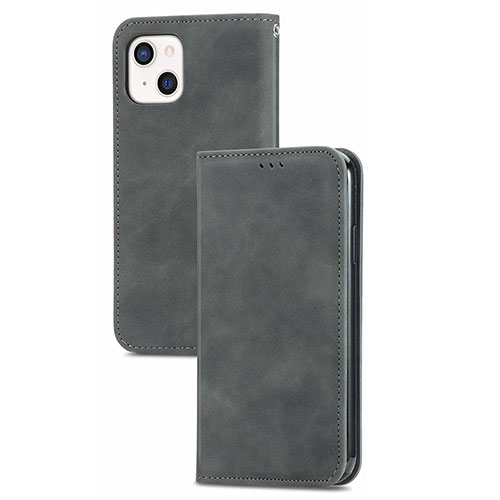 Leather Case Stands Flip Cover H30 Holder for Apple iPhone 15 Dark Gray