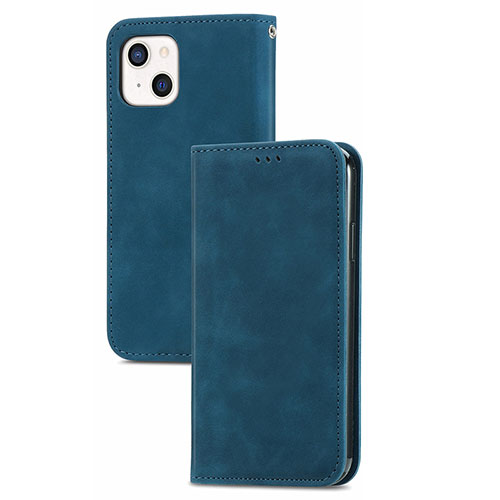 Leather Case Stands Flip Cover H30 Holder for Apple iPhone 15 Plus Blue