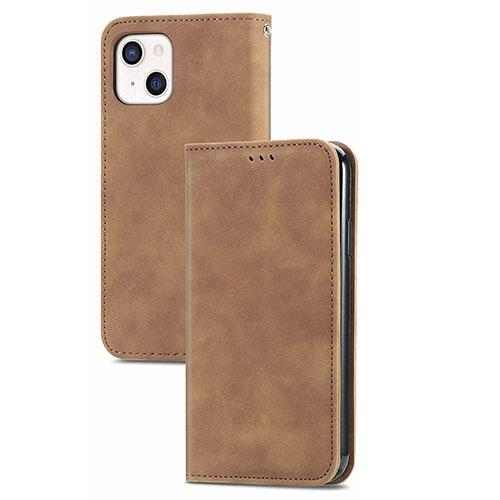 Leather Case Stands Flip Cover H30 Holder for Apple iPhone 15 Plus Brown