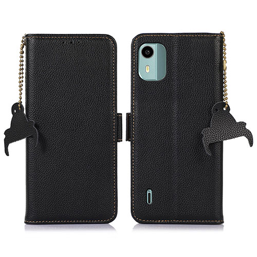 Leather Case Stands Flip Cover Holder A01D for Nokia C12 Pro Black