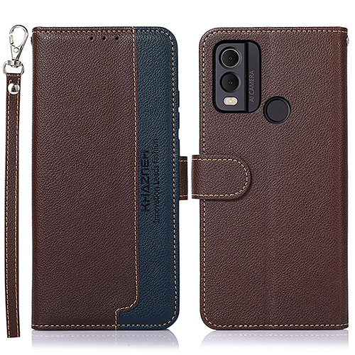 Leather Case Stands Flip Cover Holder A01D for Nokia C22 Brown