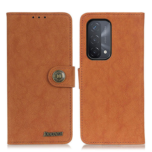 Leather Case Stands Flip Cover Holder A01D for Oppo A54 5G Brown