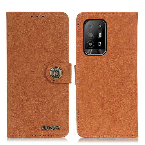 Leather Case Stands Flip Cover Holder A01D for Oppo F19 Pro+ Plus 5G Brown