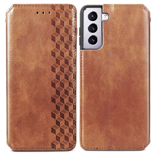 Leather Case Stands Flip Cover Holder A01D for Samsung Galaxy S21 5G Brown