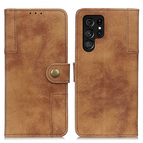 Leather Case Stands Flip Cover Holder A01D for Samsung Galaxy S24 Ultra 5G Brown