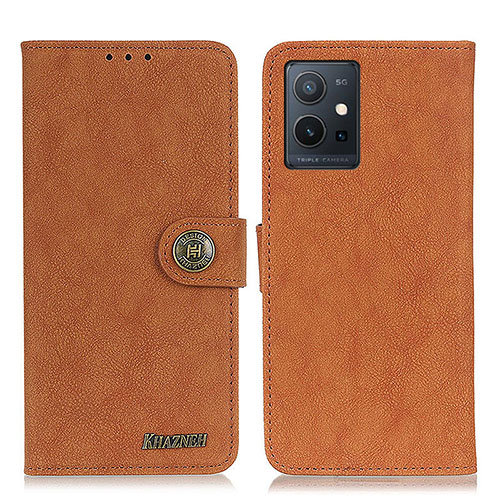 Leather Case Stands Flip Cover Holder A01D for Vivo T1 5G India Brown