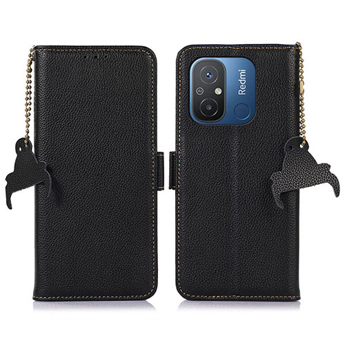 Leather Case Stands Flip Cover Holder A01D for Xiaomi Redmi 12C 4G Black