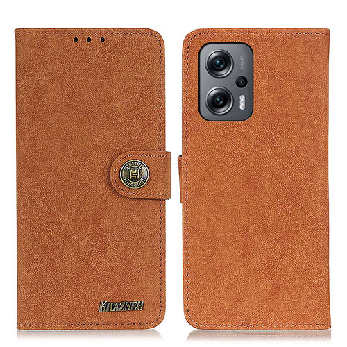 Leather Case Stands Flip Cover Holder A01D for Xiaomi Redmi Note 12 Turbo 5G Brown