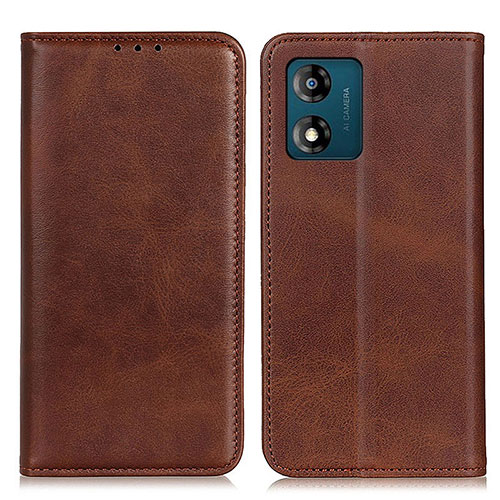 Leather Case Stands Flip Cover Holder A02D for Motorola Moto E13 Brown