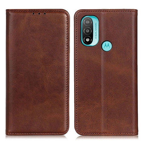 Leather Case Stands Flip Cover Holder A02D for Motorola Moto E20 Brown