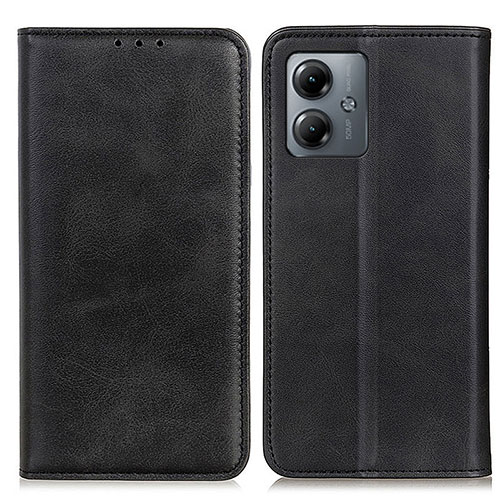 Leather Case Stands Flip Cover Holder A02D for Motorola Moto G14 Black