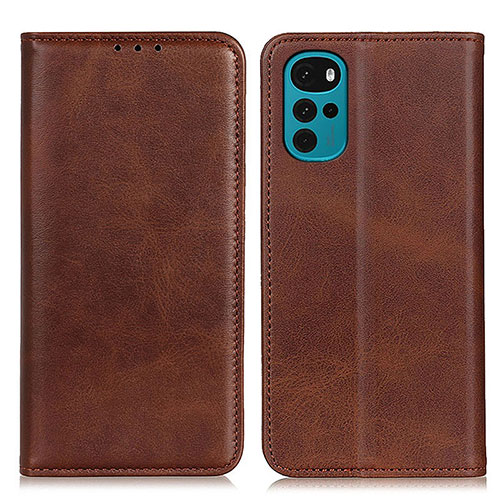 Leather Case Stands Flip Cover Holder A02D for Motorola Moto G22 Brown