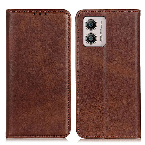 Leather Case Stands Flip Cover Holder A02D for Motorola Moto G53j 5G Brown