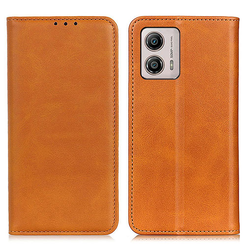 Leather Case Stands Flip Cover Holder A02D for Motorola Moto G53y 5G Light Brown