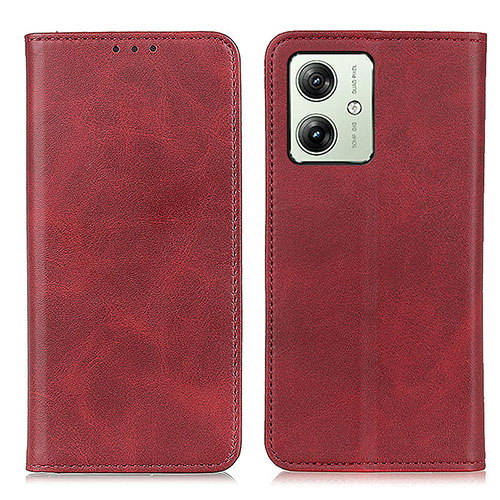 Leather Case Stands Flip Cover Holder A02D for Motorola Moto G54 5G Red