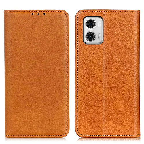 Leather Case Stands Flip Cover Holder A02D for Motorola Moto G73 5G Light Brown