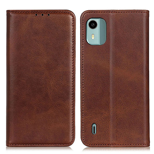 Leather Case Stands Flip Cover Holder A02D for Nokia C12 Plus Brown