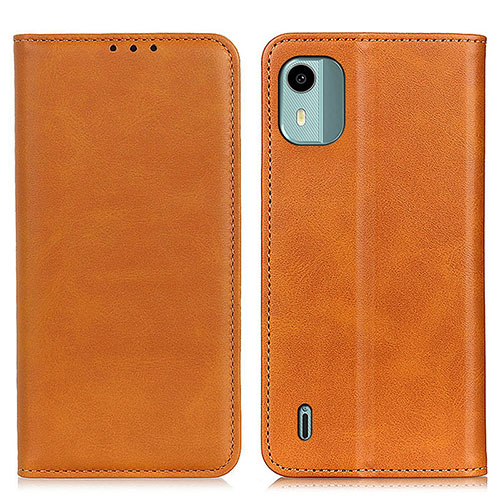 Leather Case Stands Flip Cover Holder A02D for Nokia C12 Plus Light Brown