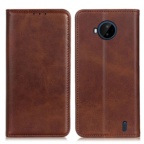 Leather Case Stands Flip Cover Holder A02D for Nokia C20 Plus Brown