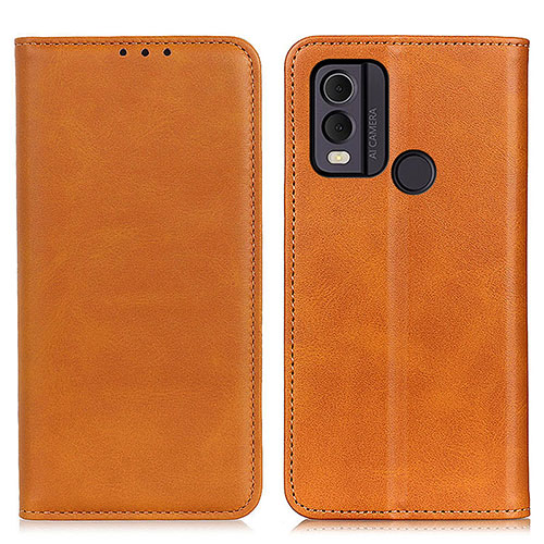 Leather Case Stands Flip Cover Holder A02D for Nokia C22 Light Brown