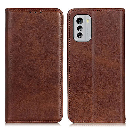 Leather Case Stands Flip Cover Holder A02D for Nokia G60 5G Brown