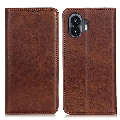 Leather Case Stands Flip Cover Holder A02D for Nothing Phone 2 Brown