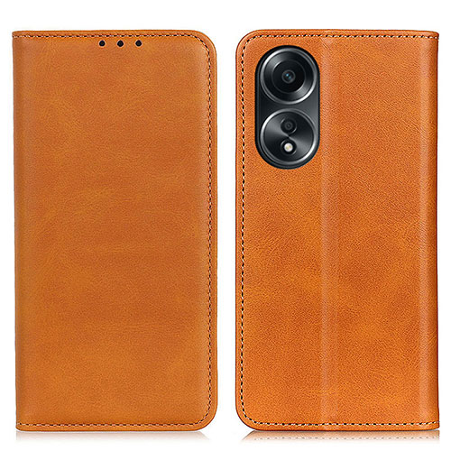 Leather Case Stands Flip Cover Holder A02D for Oppo A18 Light Brown