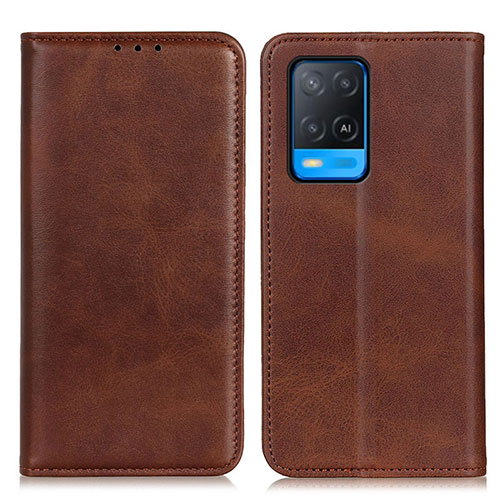 Leather Case Stands Flip Cover Holder A02D for Oppo A54 4G Brown