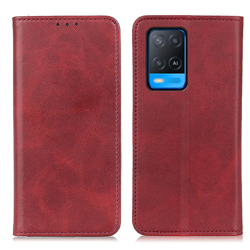 Leather Case Stands Flip Cover Holder A02D for Oppo A54 4G Red