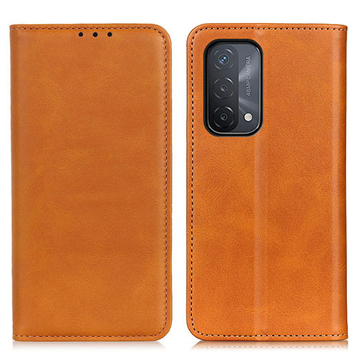Leather Case Stands Flip Cover Holder A02D for Oppo A54 5G Light Brown