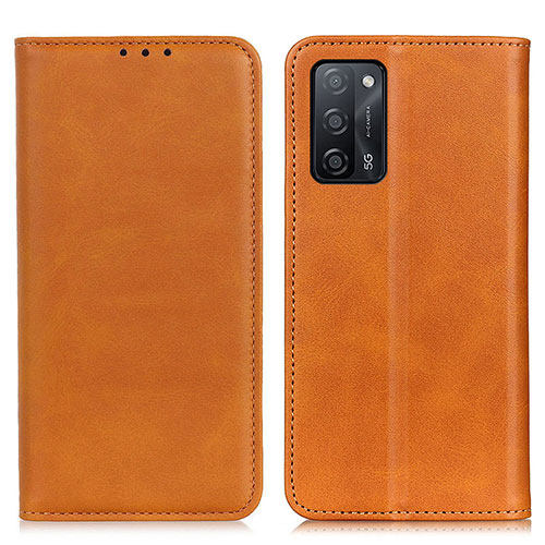 Leather Case Stands Flip Cover Holder A02D for Oppo A55 5G Light Brown