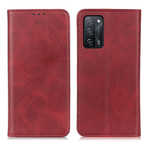 Leather Case Stands Flip Cover Holder A02D for Oppo A55 5G Red