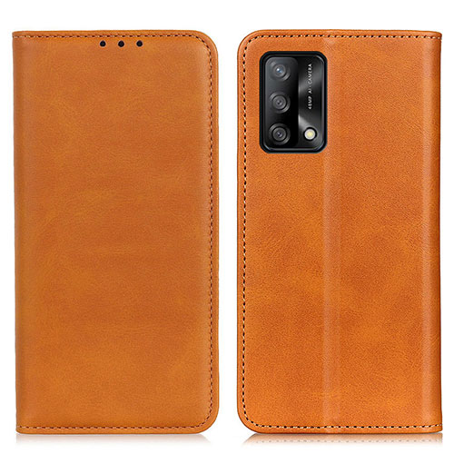 Leather Case Stands Flip Cover Holder A02D for Oppo F19 Light Brown