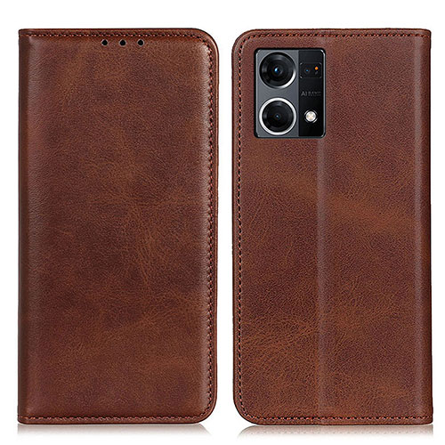 Leather Case Stands Flip Cover Holder A02D for Oppo F21 Pro 4G Brown