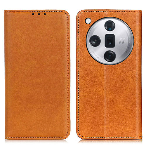 Leather Case Stands Flip Cover Holder A02D for Oppo Find X7 5G Light Brown