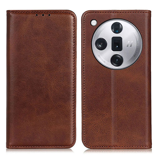Leather Case Stands Flip Cover Holder A02D for Oppo Find X7 Ultra 5G Brown