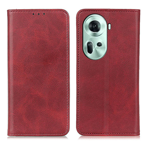 Leather Case Stands Flip Cover Holder A02D for Oppo Reno11 5G Red