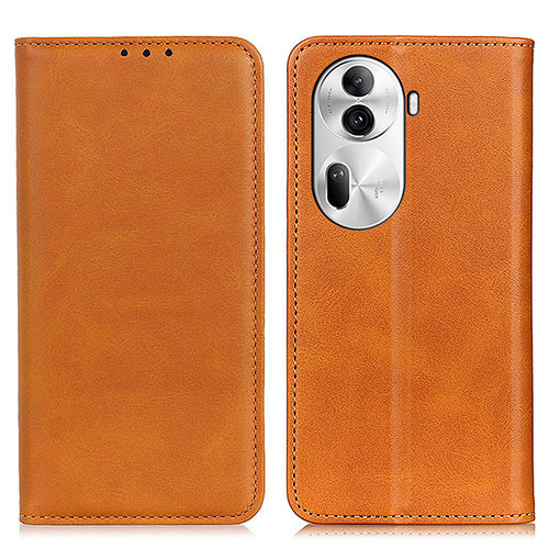Leather Case Stands Flip Cover Holder A02D for Oppo Reno11 Pro 5G Light Brown