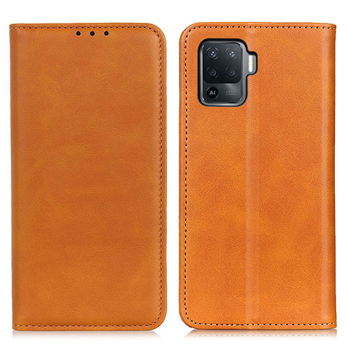 Leather Case Stands Flip Cover Holder A02D for Oppo Reno5 F Light Brown