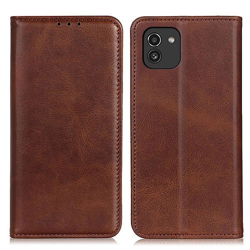 Leather Case Stands Flip Cover Holder A02D for Samsung Galaxy A03 Brown