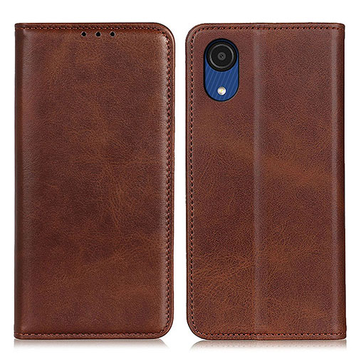 Leather Case Stands Flip Cover Holder A02D for Samsung Galaxy A03 Core Brown