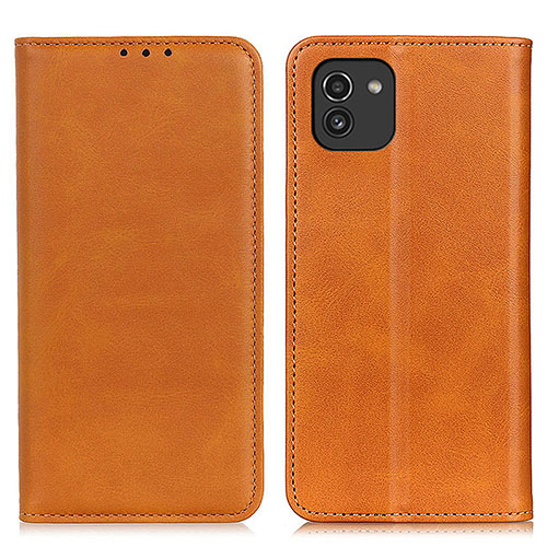 Leather Case Stands Flip Cover Holder A02D for Samsung Galaxy A03 Light Brown