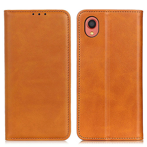 Leather Case Stands Flip Cover Holder A02D for Samsung Galaxy A22 5G SC-56B Light Brown