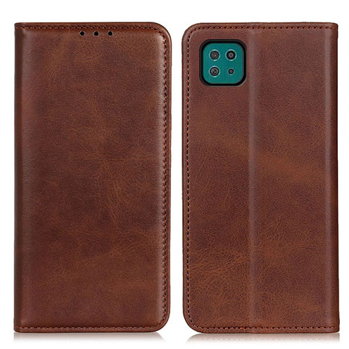 Leather Case Stands Flip Cover Holder A02D for Samsung Galaxy F42 5G Brown