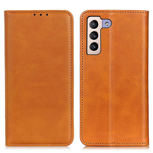 Leather Case Stands Flip Cover Holder A02D for Samsung Galaxy S22 Plus 5G Light Brown