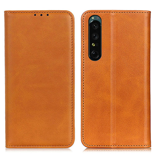 Leather Case Stands Flip Cover Holder A02D for Sony Xperia 1 V Light Brown