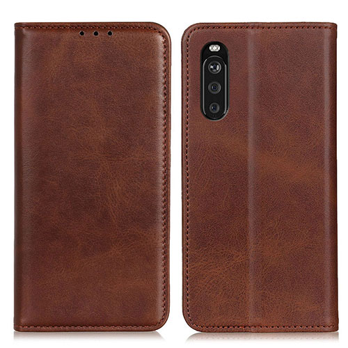 Leather Case Stands Flip Cover Holder A02D for Sony Xperia 10 III SO-52B Brown