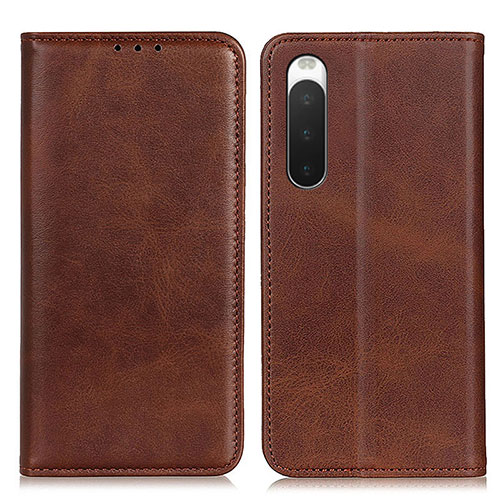 Leather Case Stands Flip Cover Holder A02D for Sony Xperia 10 IV SOG07 Brown